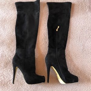 Bebe Black Suede Stiletto Over the Knee Boots